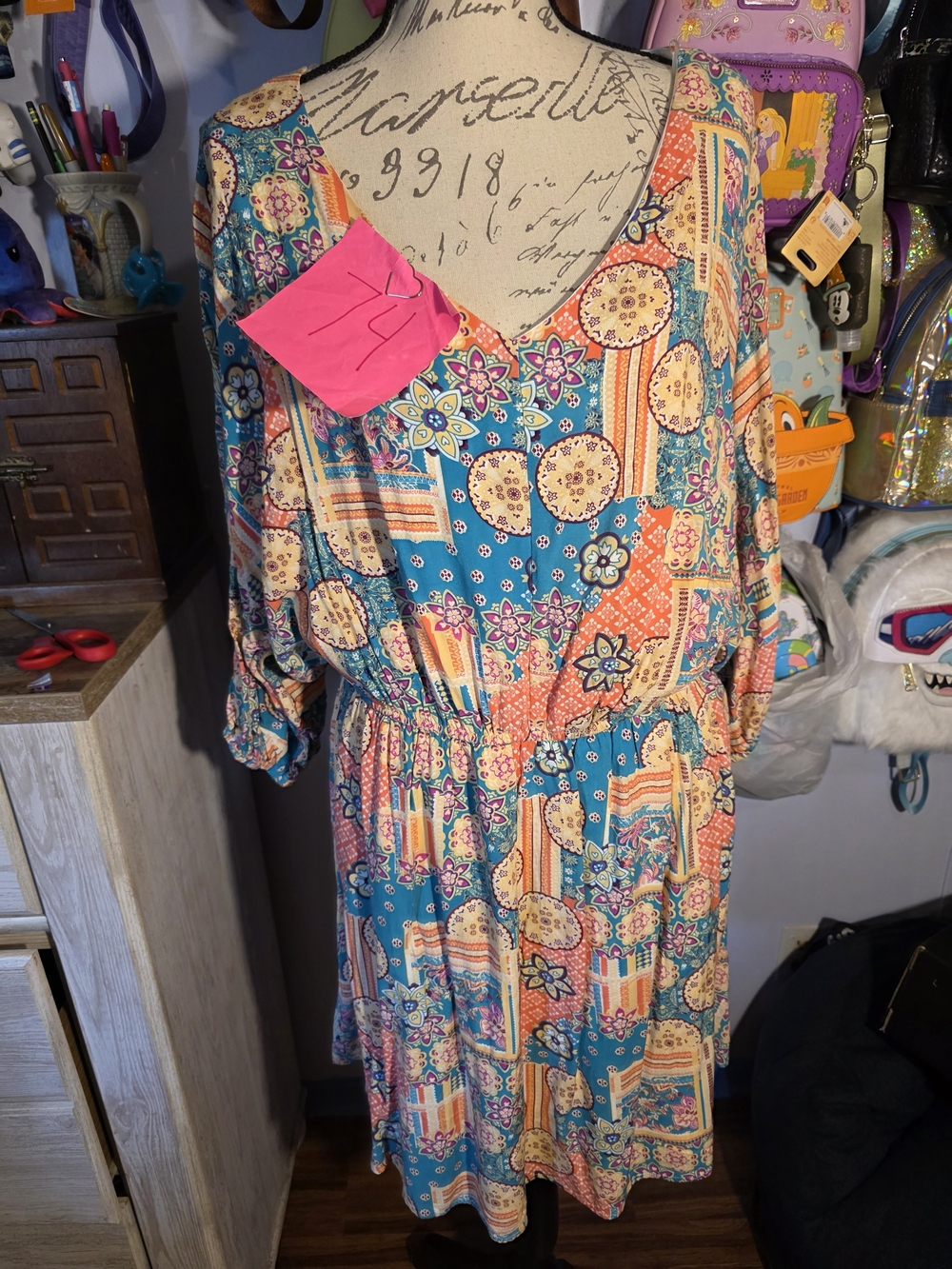 Savanna Jane Teal and Coral Patchwork Midi Dress